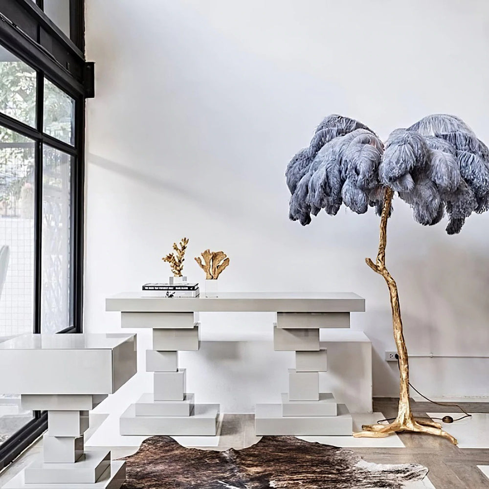 Luxury Ostrich Feather Brass Floor Lamp